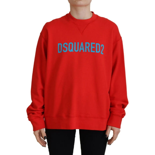 Dsquared² Red Cotton Printed Crew Neck Long Sleeve Sweater red-cotton-printed-crew-neck-long-sleeve-sweater