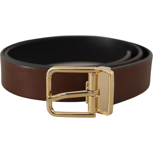 Dolce & Gabbana Elegant Brown Leather Belt with Metal Buckle brown-classic-leather-gold-tone-metal-buckle-belt
