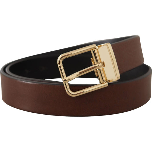 Dolce & Gabbana Elegant Brown Leather Belt with Metal Buckle brown-classic-leather-gold-tone-metal-buckle-belt IMG_7182-scaled-588ec57b-f49.jpg