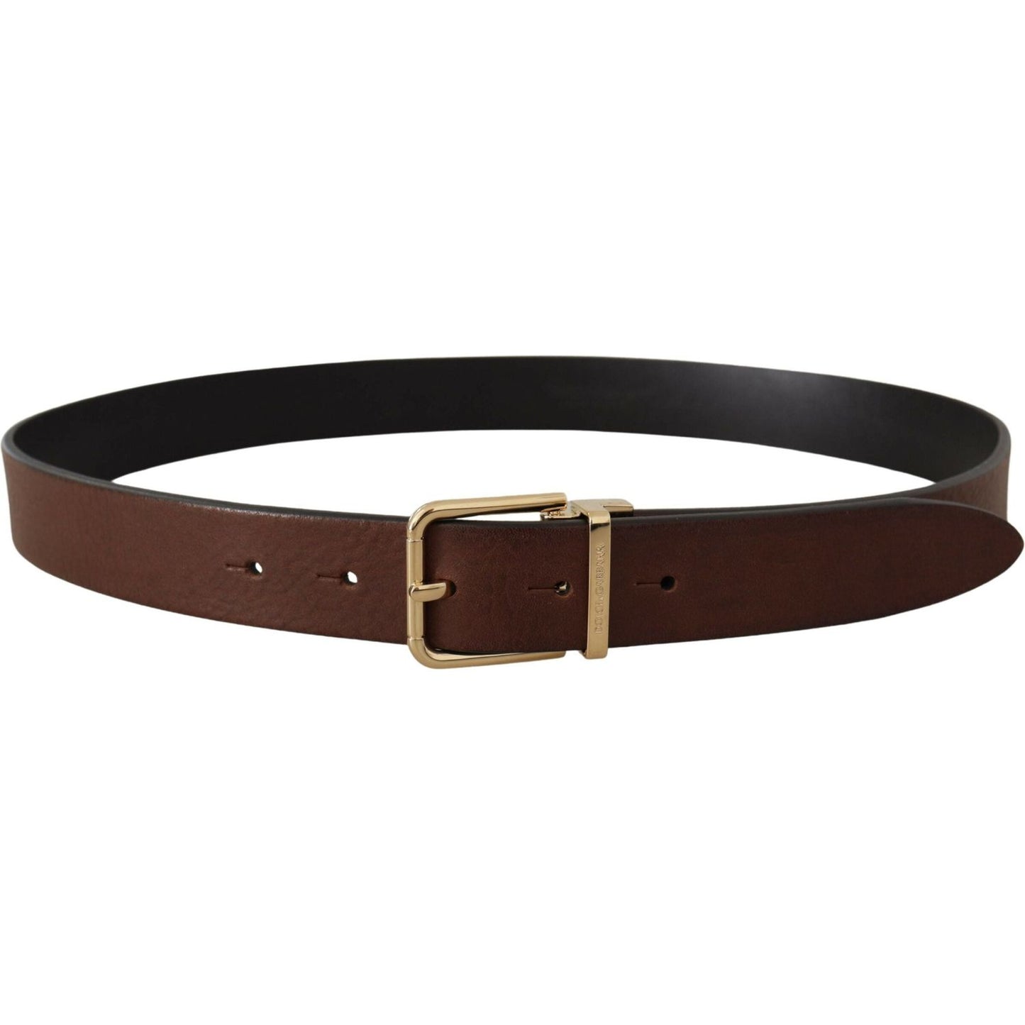 Dolce & Gabbana Elegant Brown Leather Belt with Metal Buckle brown-classic-leather-gold-tone-metal-buckle-belt