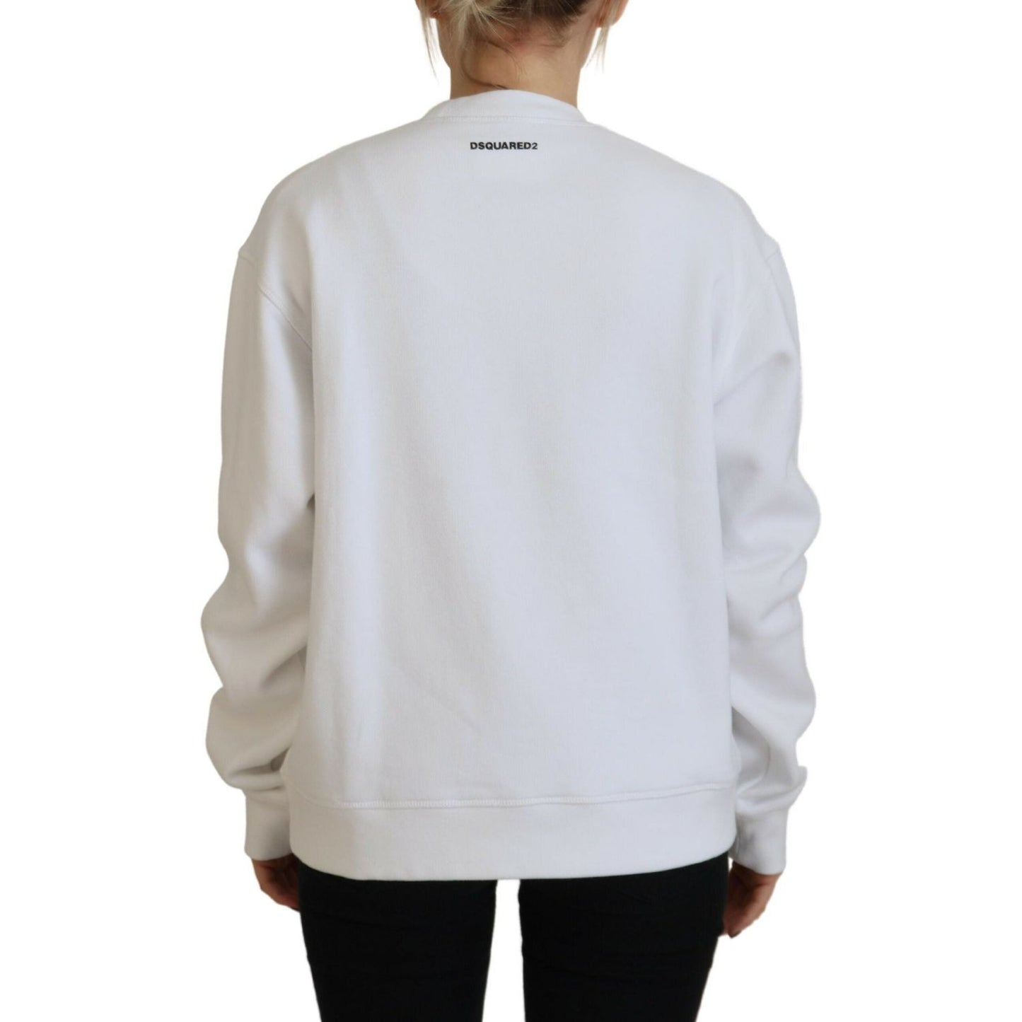 Dsquared² White Cotton Heart Fringe Long Sleeve Sweater white-cotton-heart-fringe-long-sleeve-sweater