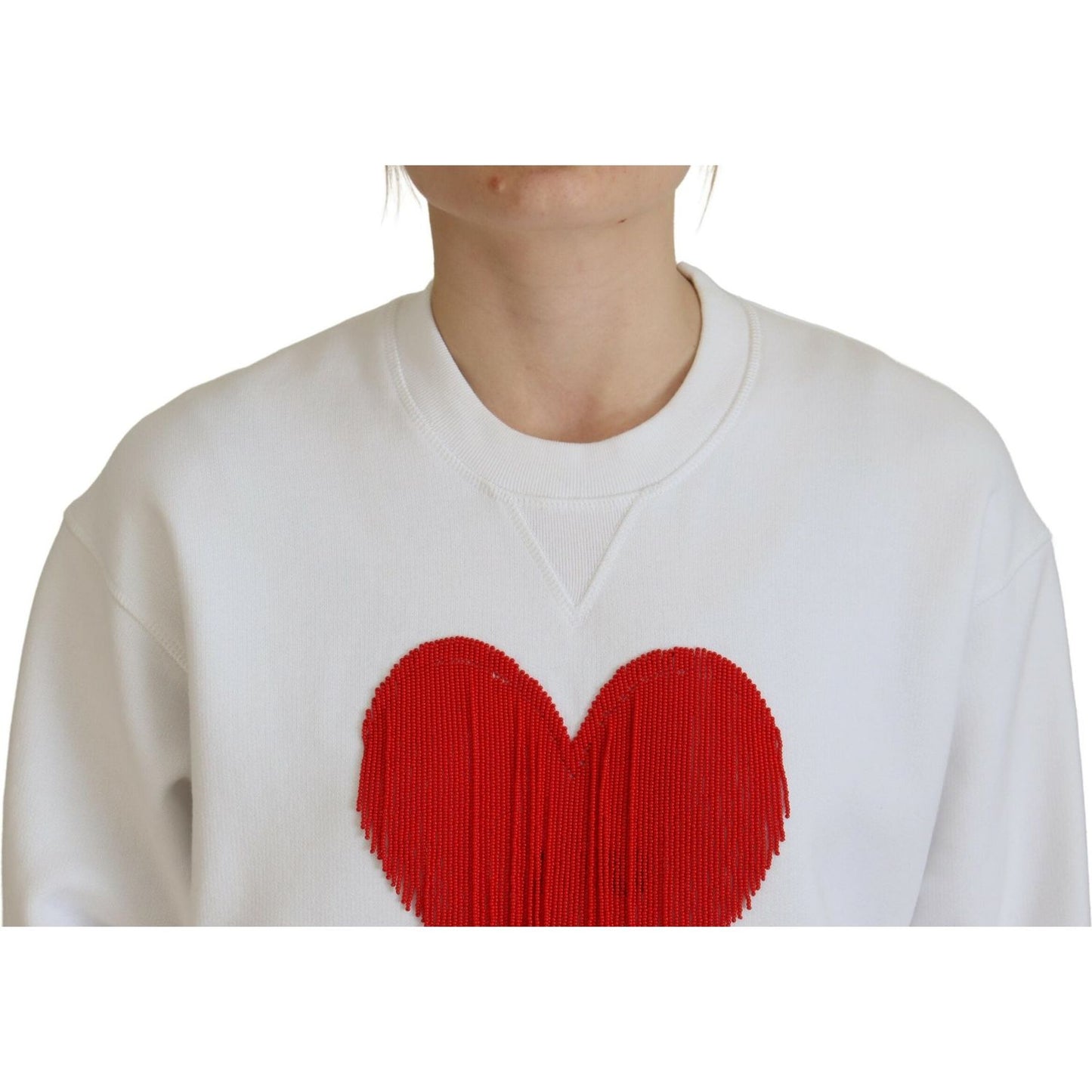 Dsquared² White Cotton Heart Fringe Long Sleeve Sweater white-cotton-heart-fringe-long-sleeve-sweater