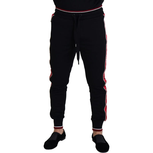 Dolce & Gabbana Elegant Black Jogging Sweatpants with Red Detail black-cotton-logo-sweatpants-jogging-pants-1