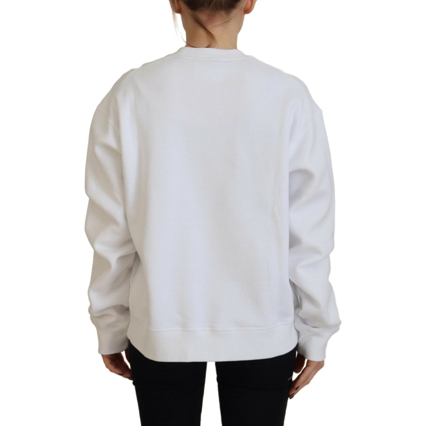 Dsquared² White Cotton Printed Long Sleeve Crew Neck Sweater white-cotton-printed-long-sleeve-crew-neck-sweater