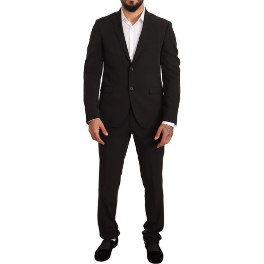 Domenico Tagliente Elegant Black Slim Fit Two-Piece Suit black-polyester-slim-2-piece-set-tagliente-suit