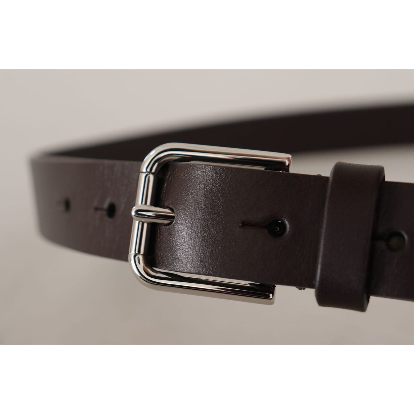 Dolce & Gabbana Elegant Leather Belt with Engraved Logo Buckle brown-plain-leather-silver-tone-buckle-belt