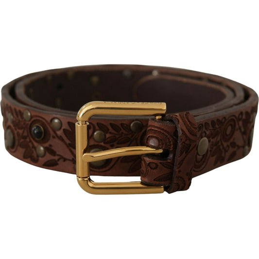 Dolce & Gabbana Elegant Leather Belt with Engraved Buckle brown-calf-leather-embossed-gold-metal-buckle IMG_7239-scaled-0d72c41e-9de.jpg