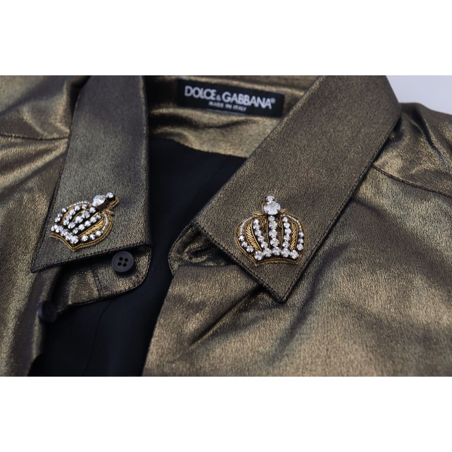 Dolce & Gabbana Elegant Gold Slim Fit Shirt with Crown Embroidery metallic-gold-dg-embroidered-crown-silk-shirt