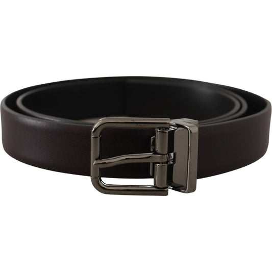 Dolce & Gabbana Elegant Dark Brown Leather Belt dark-purple-leather-box-borchia-metal-buckle-belt