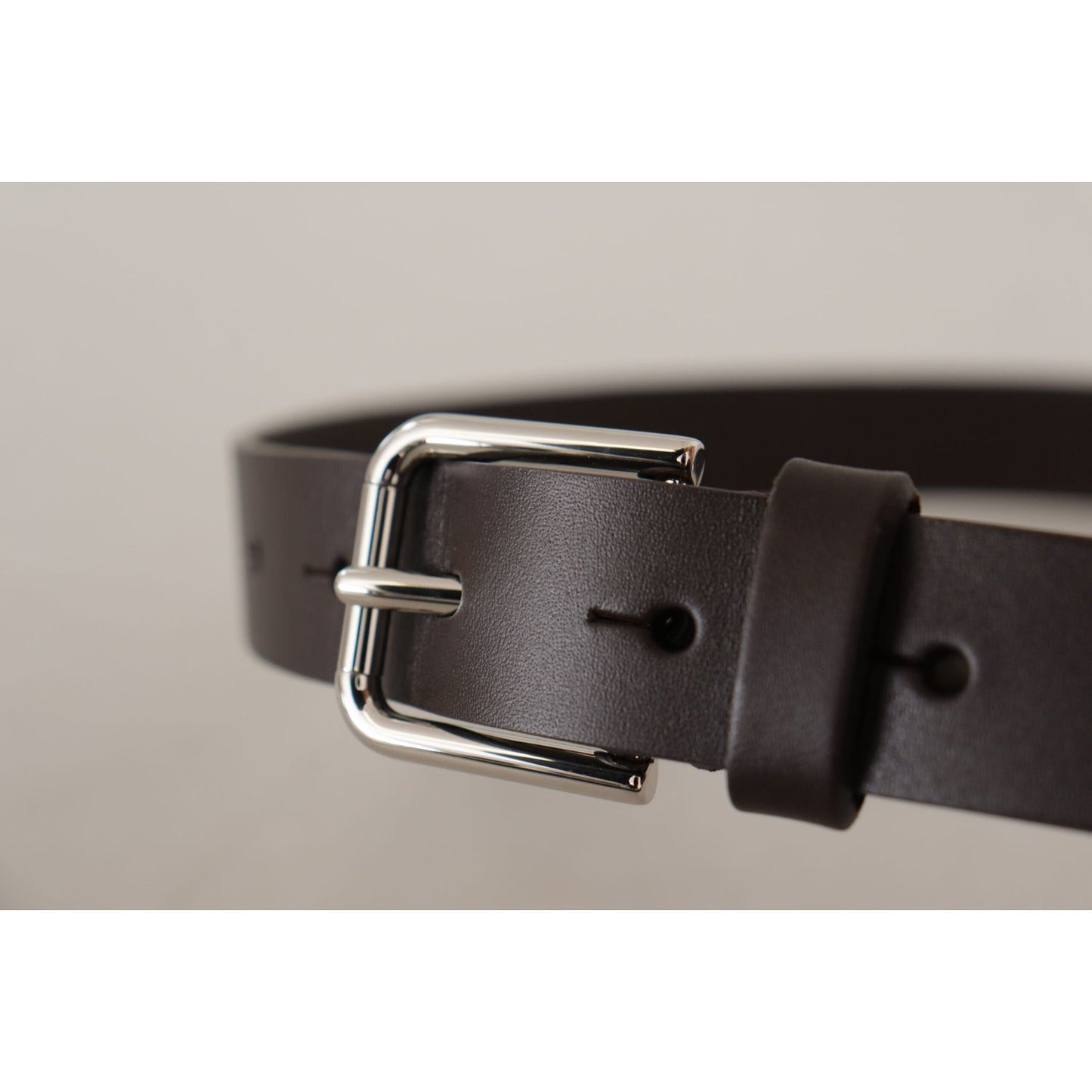 Dolce & Gabbana Elegant Leather Belt With Logo Buckle dark-brown-calf-leather-logo-metal-buckle-belt