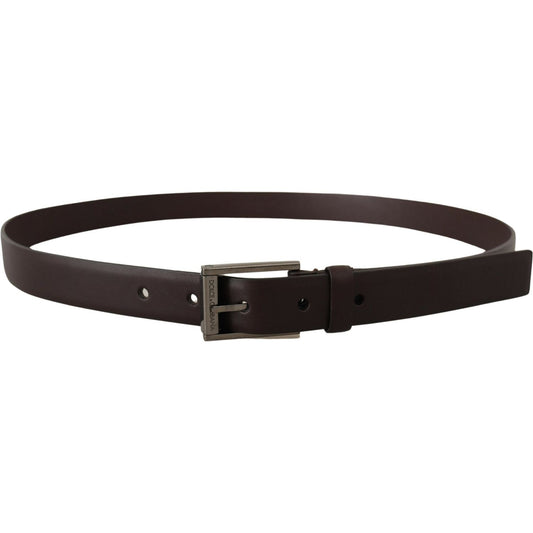 Dolce & Gabbana Elegant Dark Brown Leather Belt brown-leather-silver-tone-metal-buckle-belt