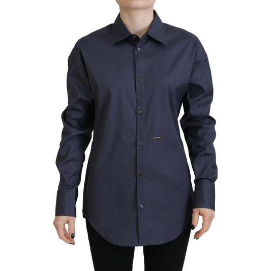 Navy Blue Cotton Button Down Collared Shirt Top