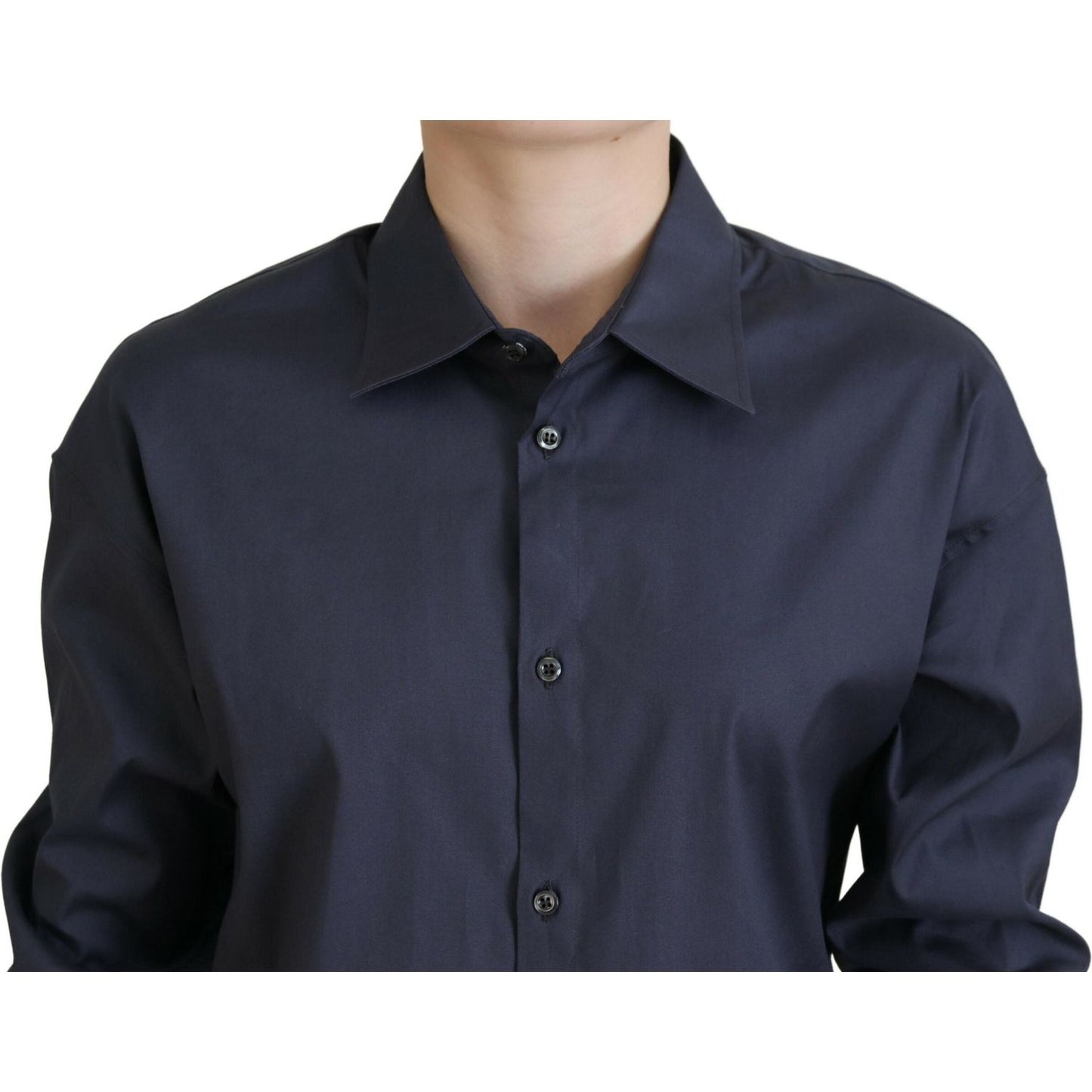 Dsquared² Navy Blue Cotton Button Down Collared Shirt Top navy-blue-cotton-button-down-collared-shirt-top