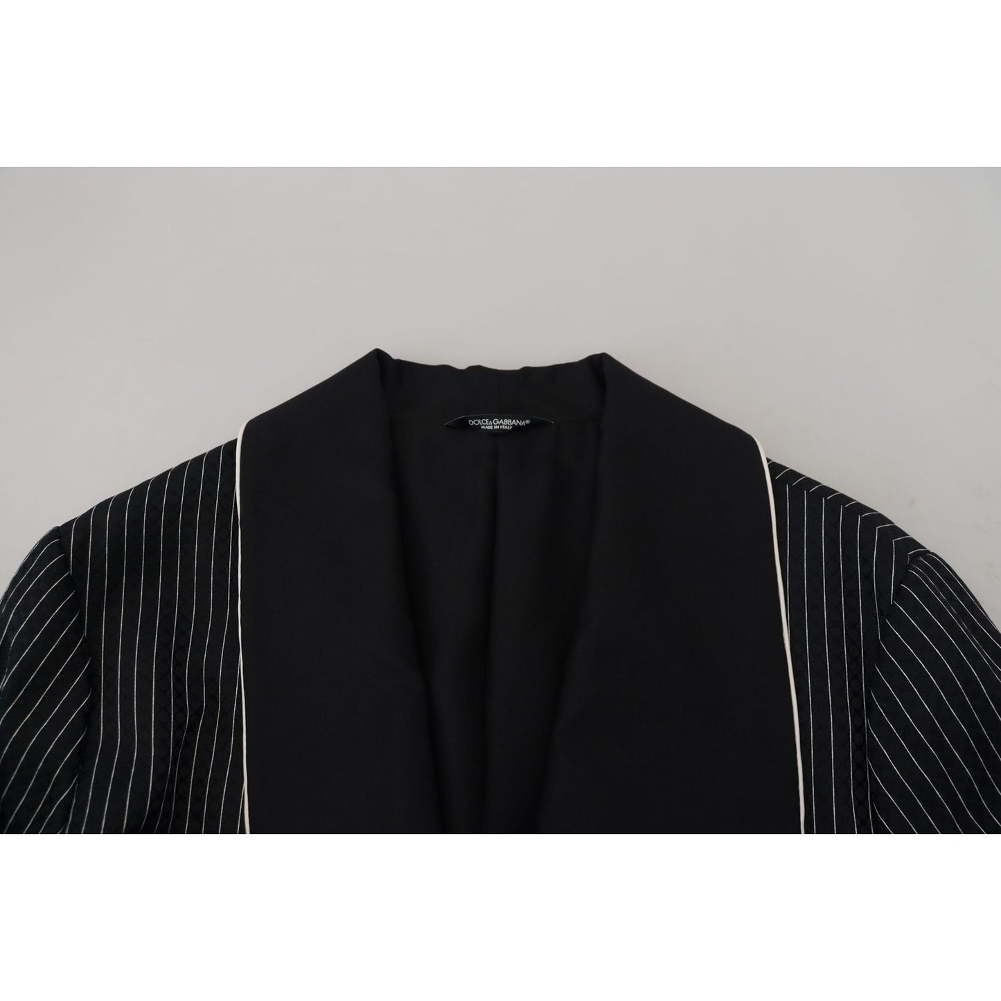 Dolce & Gabbana Elegant Silk-Lined Robe Jacket black-robe-striped-dg-patch-jacket-men-blazer