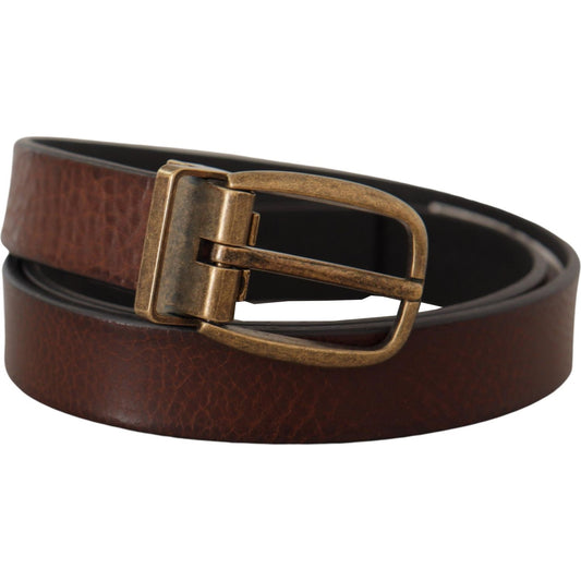 Dolce & Gabbana Elegant Leather Belt with Metal Buckle brown-leather-vintage-style-brass-metal-buckle-belt IMG_7325-9a85e027-3bb.jpg