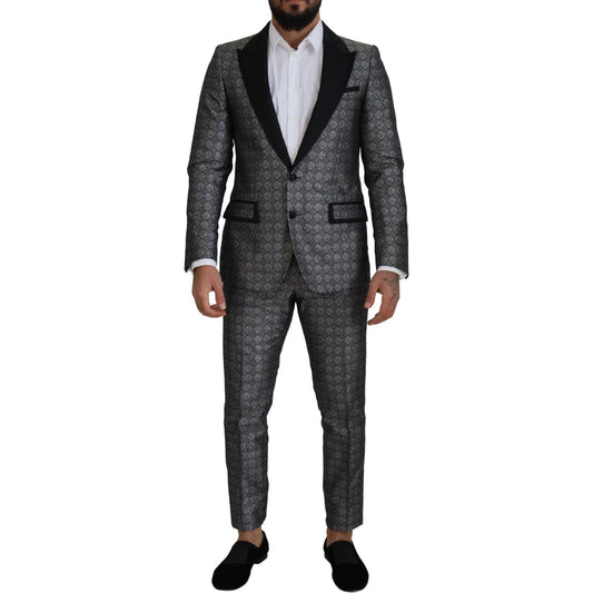 Dolce & Gabbana Elegant Silver Patterned Slim Fit Suit elegant-silver-patterned-slim-fit-suit