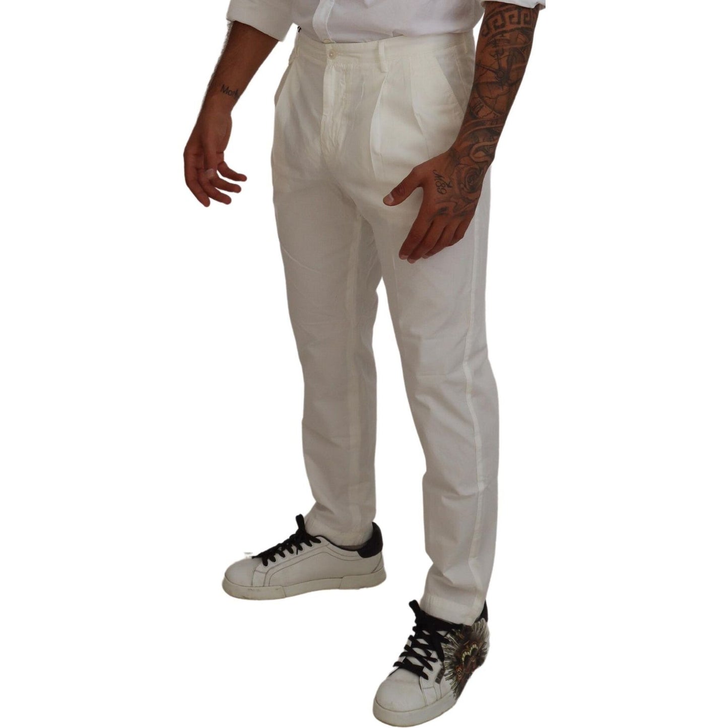Dolce & Gabbana Elegant White Cotton Chino Pants white-cotton-skinny-chino-pants