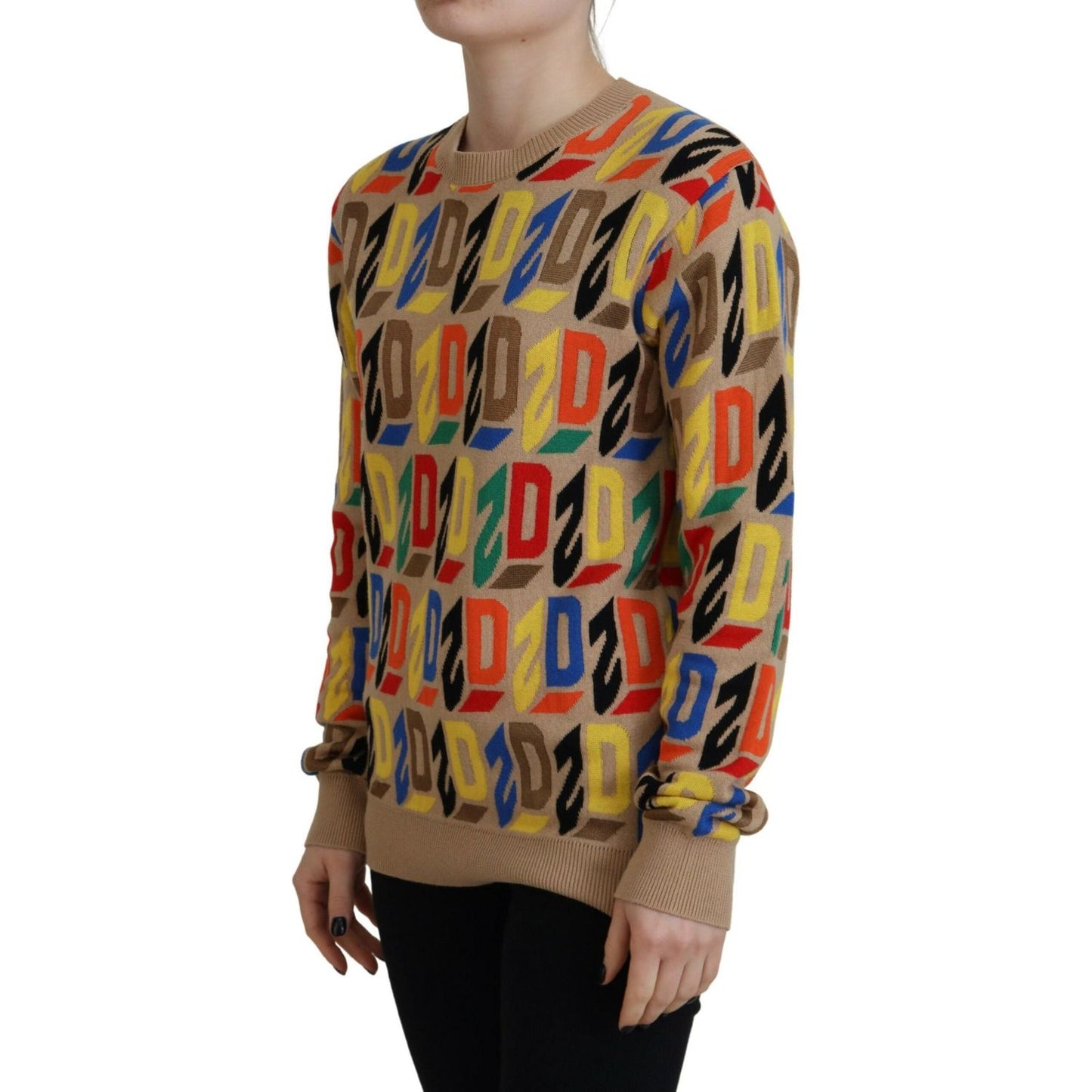 Dsquared² Brown Cotton Long Sleeve Crew Neck Printed Sweater brown-cotton-long-sleeve-crew-neck-printed-sweater