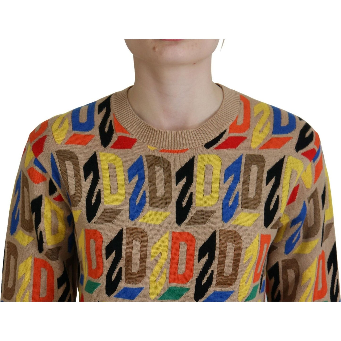 Dsquared² Brown Cotton Long Sleeve Crew Neck Printed Sweater brown-cotton-long-sleeve-crew-neck-printed-sweater