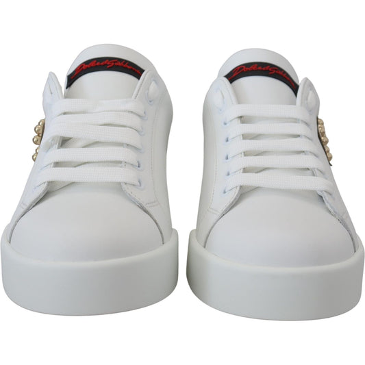 Dolce & Gabbana | Chic White Portofino Leather Sneakers| McRichard Designer Brands   