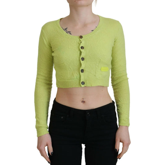 Dsquared² Yellow Green Cashmere Long Sleeves Cropped Sweater yellow-green-cashmere-long-sleeves-cropped-sweater