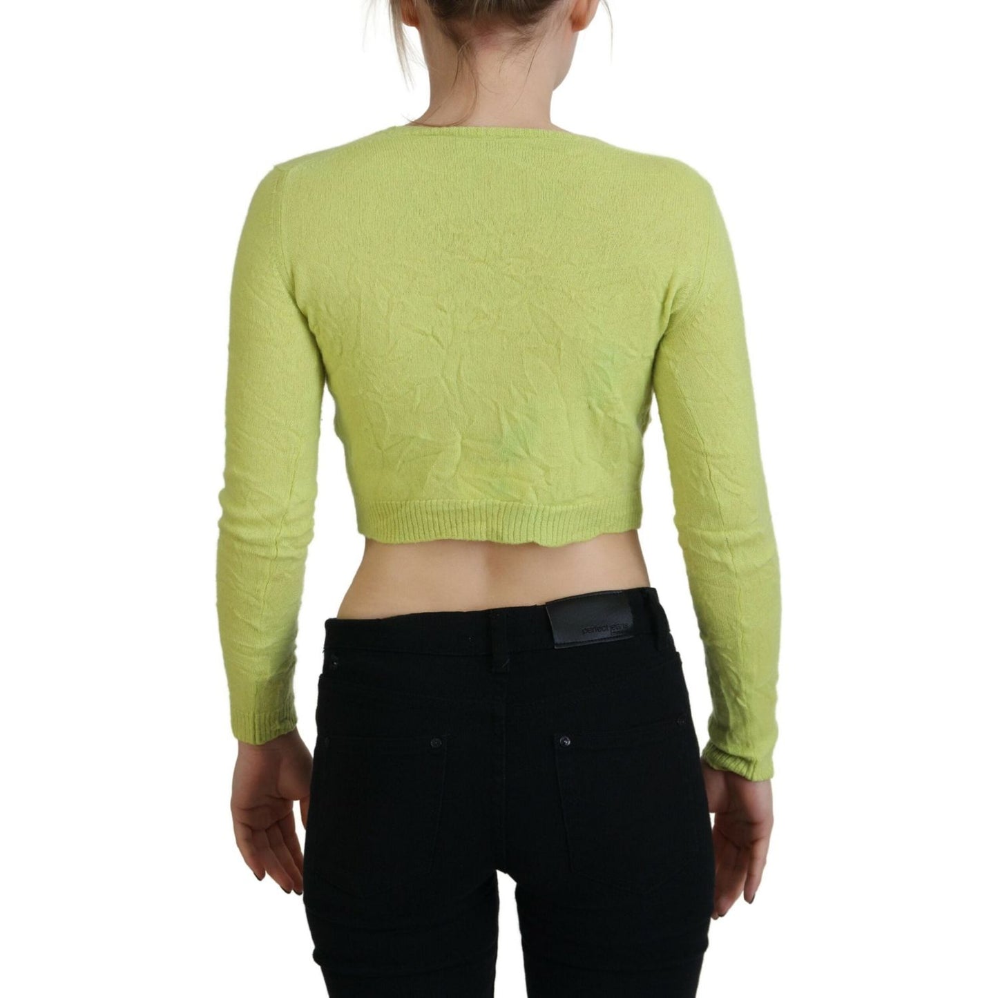 Dsquared² Yellow Green Cashmere Long Sleeves Cropped Sweater yellow-green-cashmere-long-sleeves-cropped-sweater