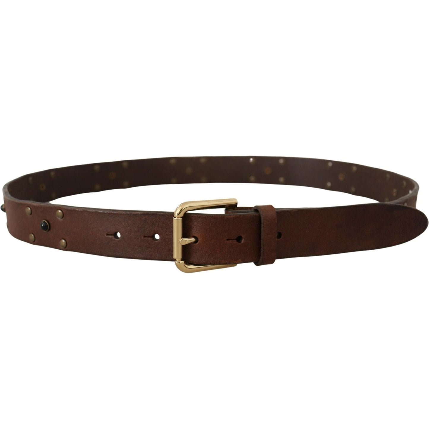 Dolce & Gabbana Elegant Leather Belt with Metal Buckle brown-leather-studded-gold-tone-metal-buckle-belt