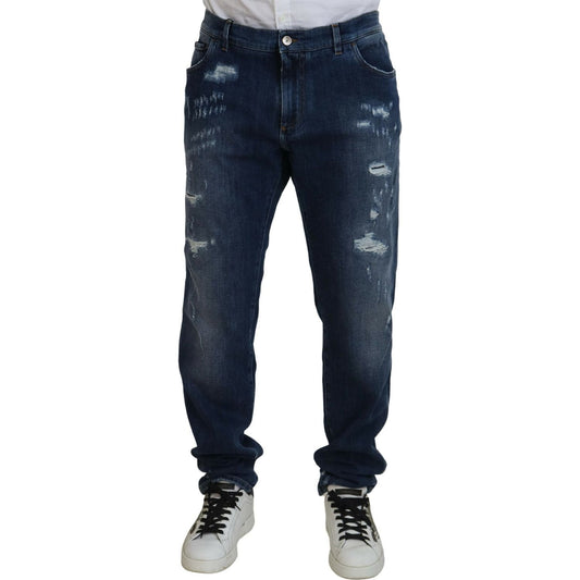 Dolce & Gabbana Elegant Skinny Blue Jeans blue-tattered-cotton-stretch-slim-denim-jeans