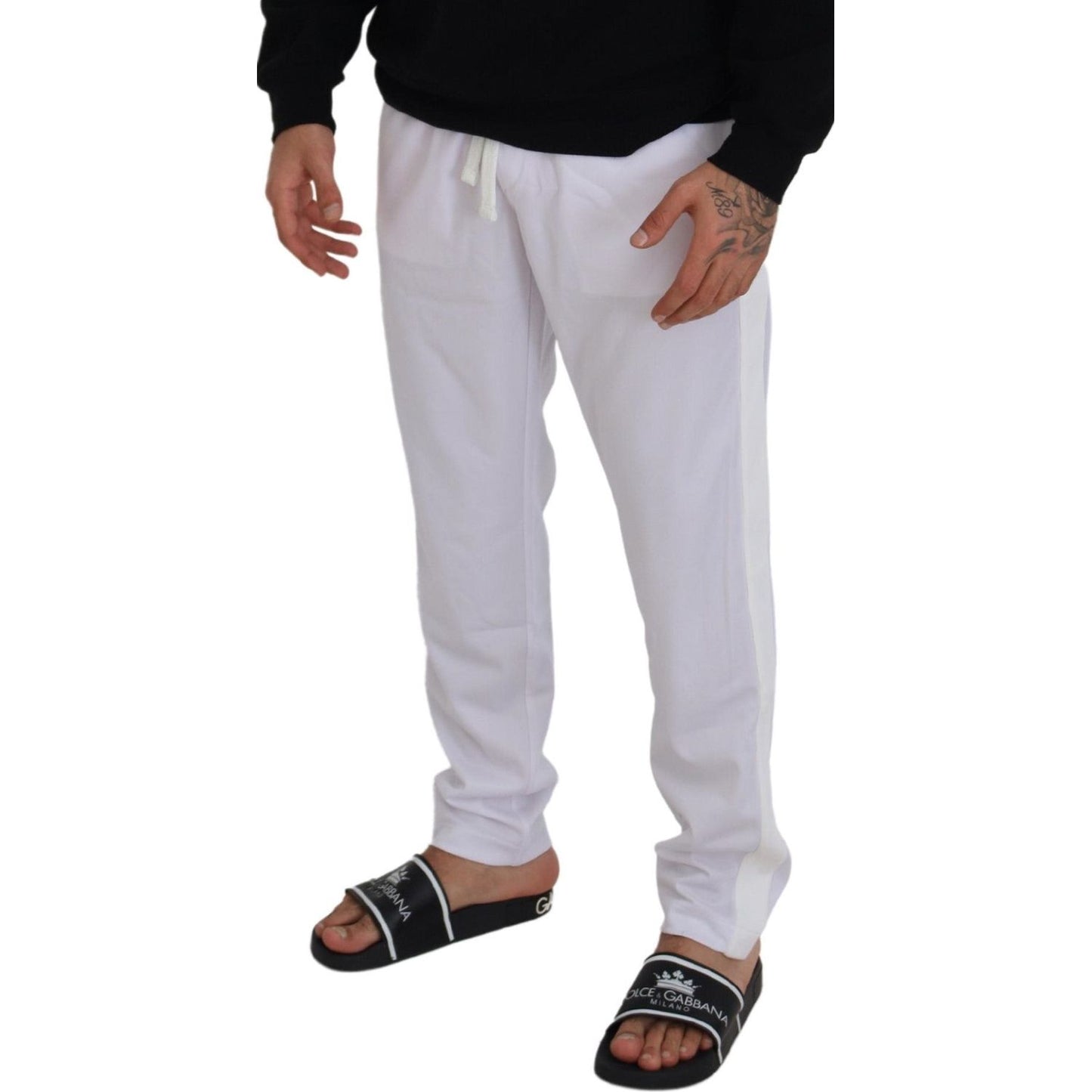 Dolce & Gabbana Elegant White Jogger Pants for Sophisticated Comfort white-polyester-crown-logo-jogger-pants