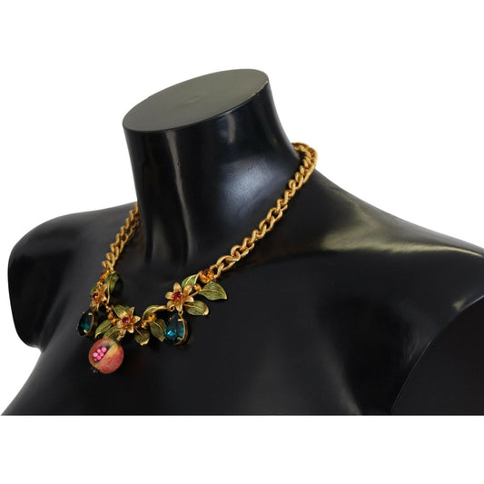 Dolce & Gabbana Elegant Floral Fruit Motif Gold Necklace gold-brass-crystal-logo-fruit-floral-statement-necklace
