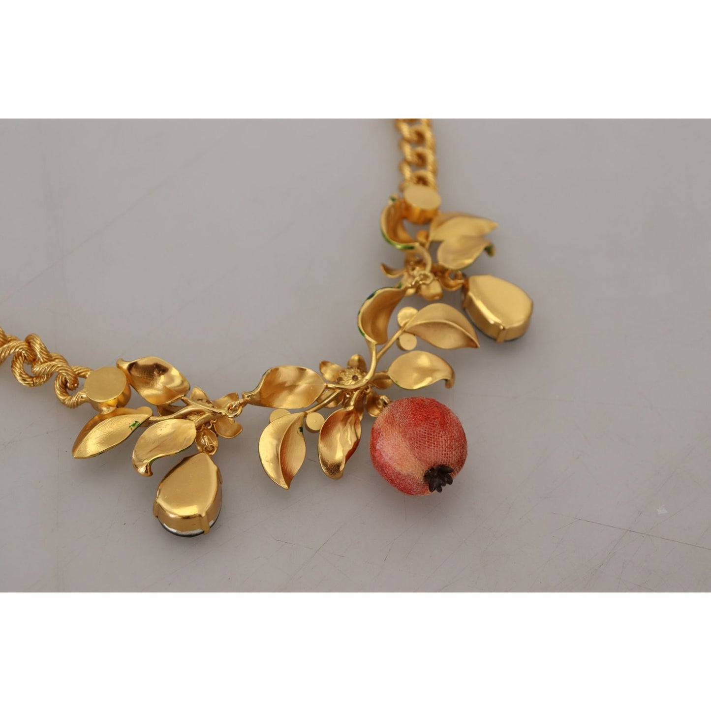 Dolce & Gabbana Elegant Floral Fruit Motif Gold Necklace gold-brass-crystal-logo-fruit-floral-statement-necklace