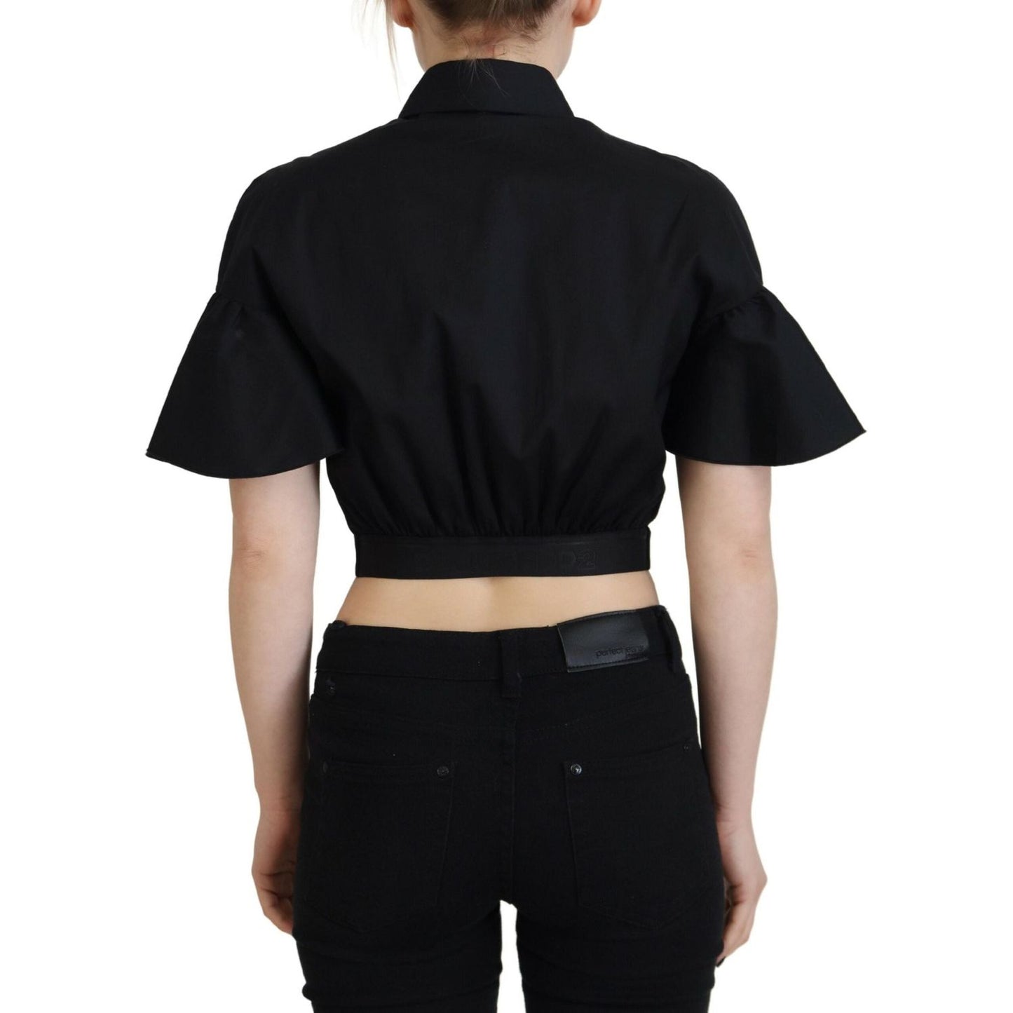 Dsquared² Black Collared Button Down Short Sleeve Cropped Top black-collared-button-down-short-sleeve-cropped-top
