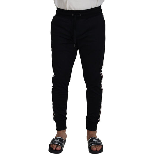Dolce & Gabbana Chic Black Cotton Designer Trousers black-dg-print-mens-jogger-pants