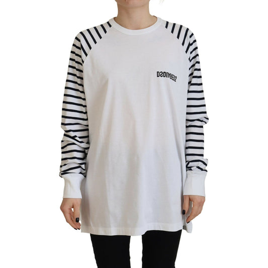 Dsquared² White Cotton Striped Crew Neck Short Sleeve Sweater white-cotton-striped-crew-neck-short-sleeve-sweater