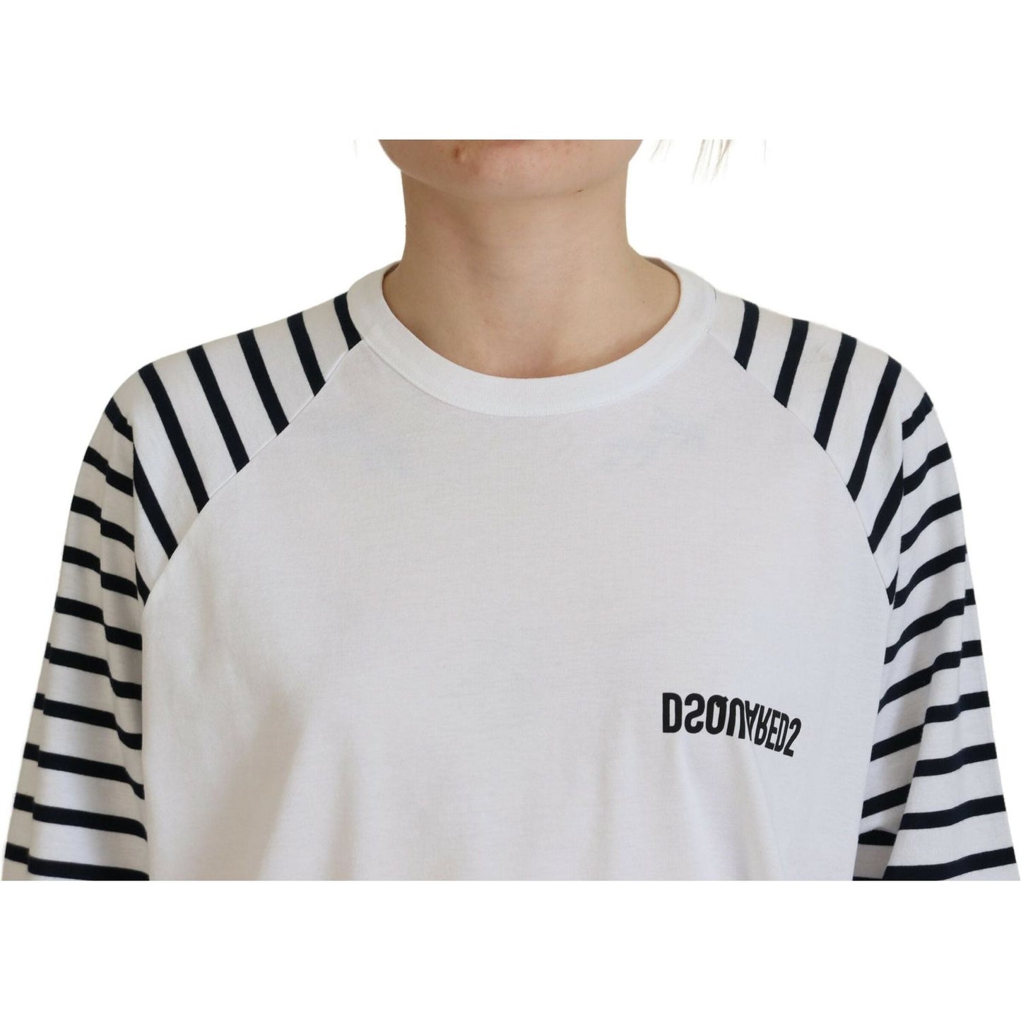 Dsquared² White Cotton Striped Crew Neck Short Sleeve Sweater white-cotton-striped-crew-neck-short-sleeve-sweater