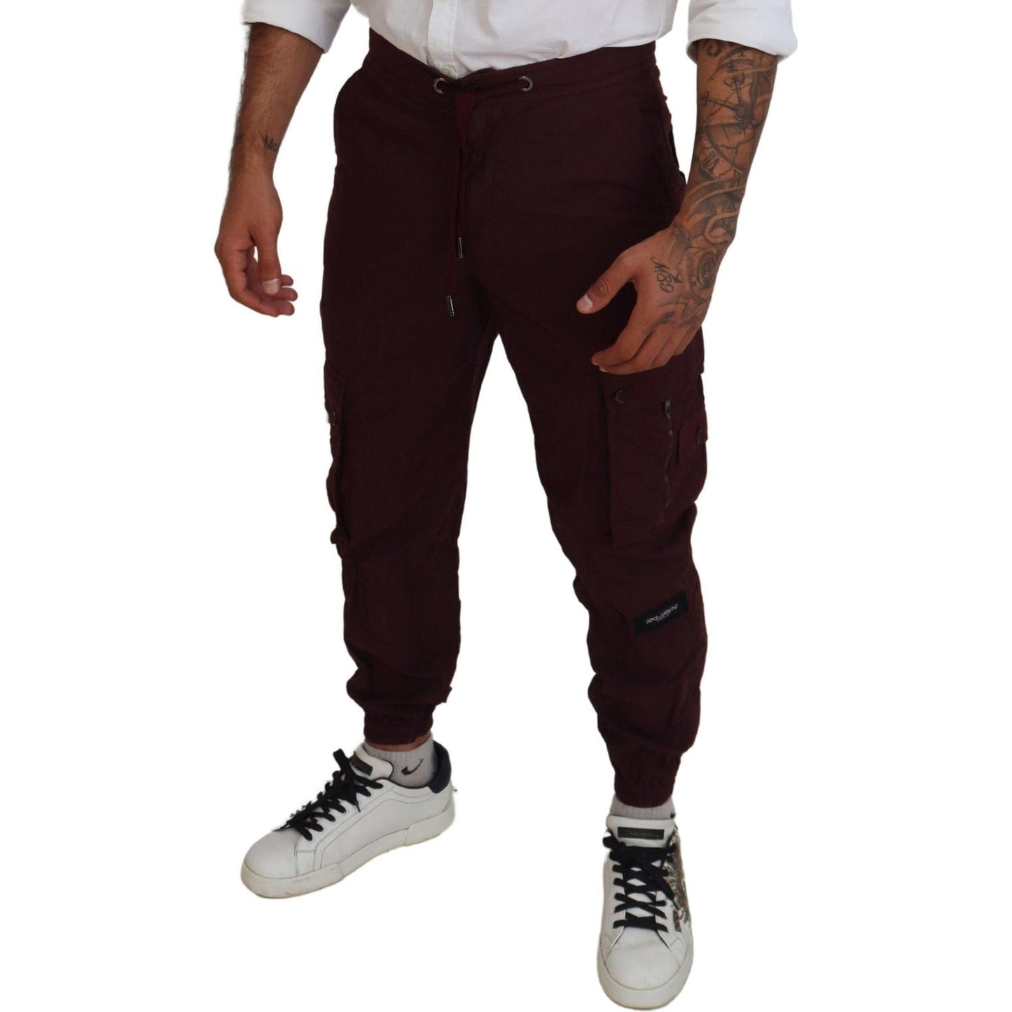Dolce & Gabbana Elegant Burgundy Cotton Jogger Pants bordeaux-cotton-cargo-jogger-sweatpants-pants