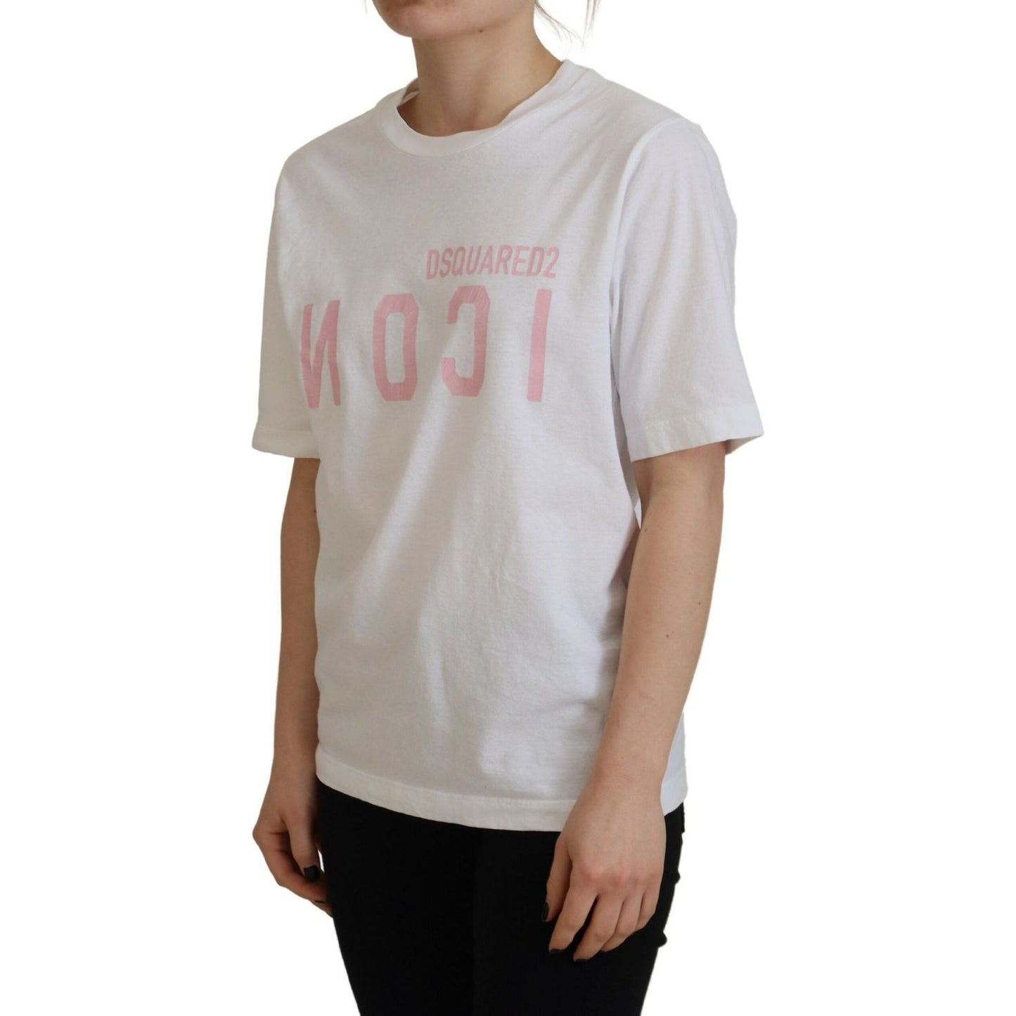 Dsquared² White Cotton Shiny Icon East Tee Crewneck T-shirt white-cotton-shiny-icon-east-tee-crewneck-t-shirt-1