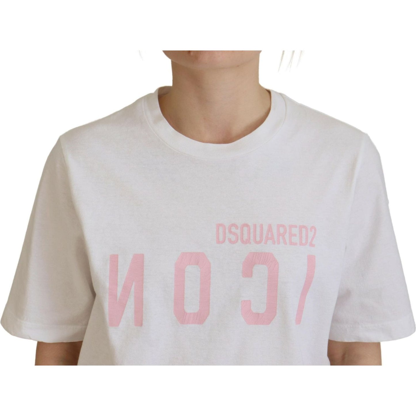 Dsquared² White Cotton Shiny Icon East Tee Crewneck T-shirt white-cotton-shiny-icon-east-tee-crewneck-t-shirt-1