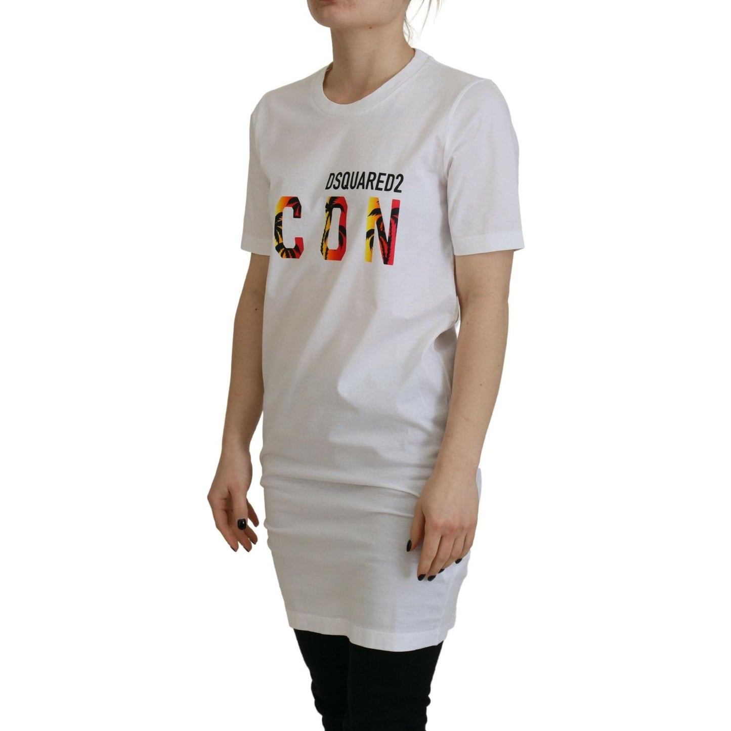 Dsquared² White Cotton Icon Logo Print Crewneck T-shirt white-cotton-icon-logo-print-crewneck-t-shirt