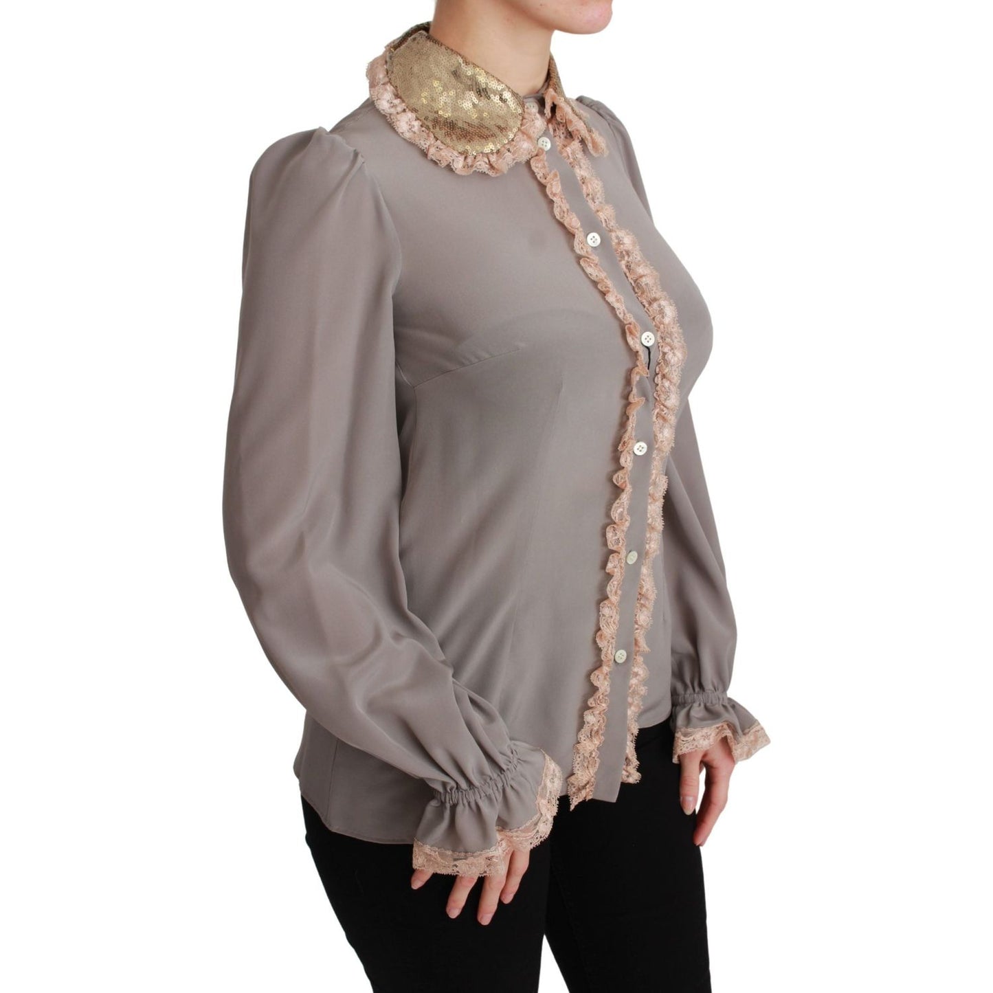 Elegant Silk Blend Sequin Collar Shirt