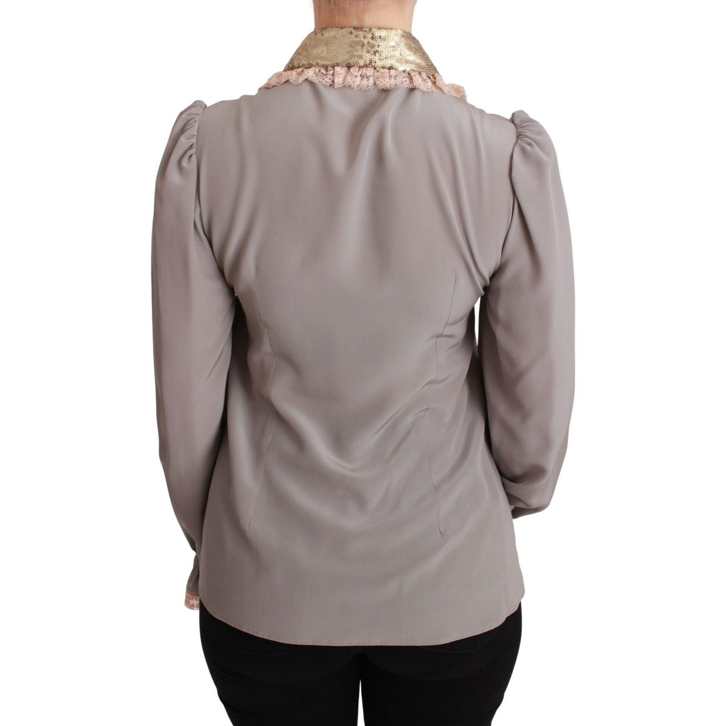 Elegant Silk Blend Sequin Collar Shirt