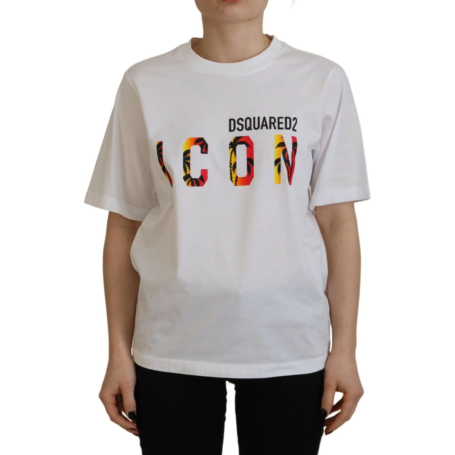 Dsquared² White Cotton Shiny Icon East Tee Crewneck T-shirt white-cotton-shiny-icon-east-tee-crewneck-t-shirt
