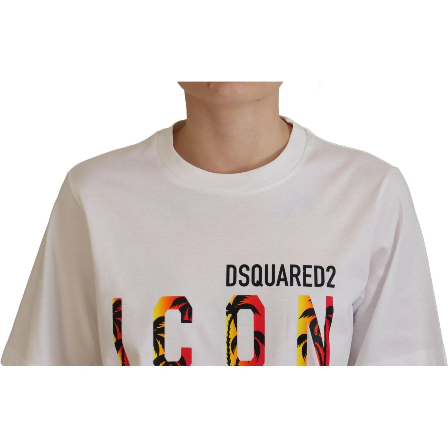 Dsquared² White Cotton Shiny Icon East Tee Crewneck T-shirt white-cotton-shiny-icon-east-tee-crewneck-t-shirt