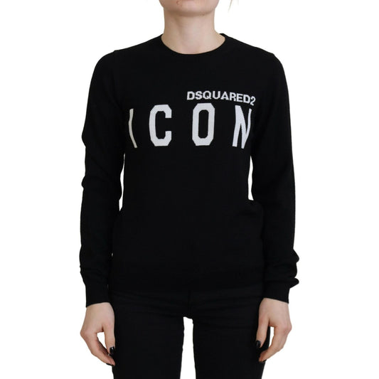 Dsquared² Black Virgin Wool Logo Print Long Sleeves Sweater black-virgin-wool-logo-print-long-sleeves-sweater