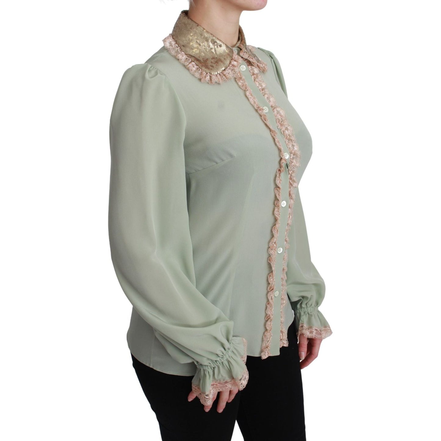 Dolce & GabbanaElegant Mint Green Silk Blend Sequin Collar TopMcRichard Designer Brands£449.00
