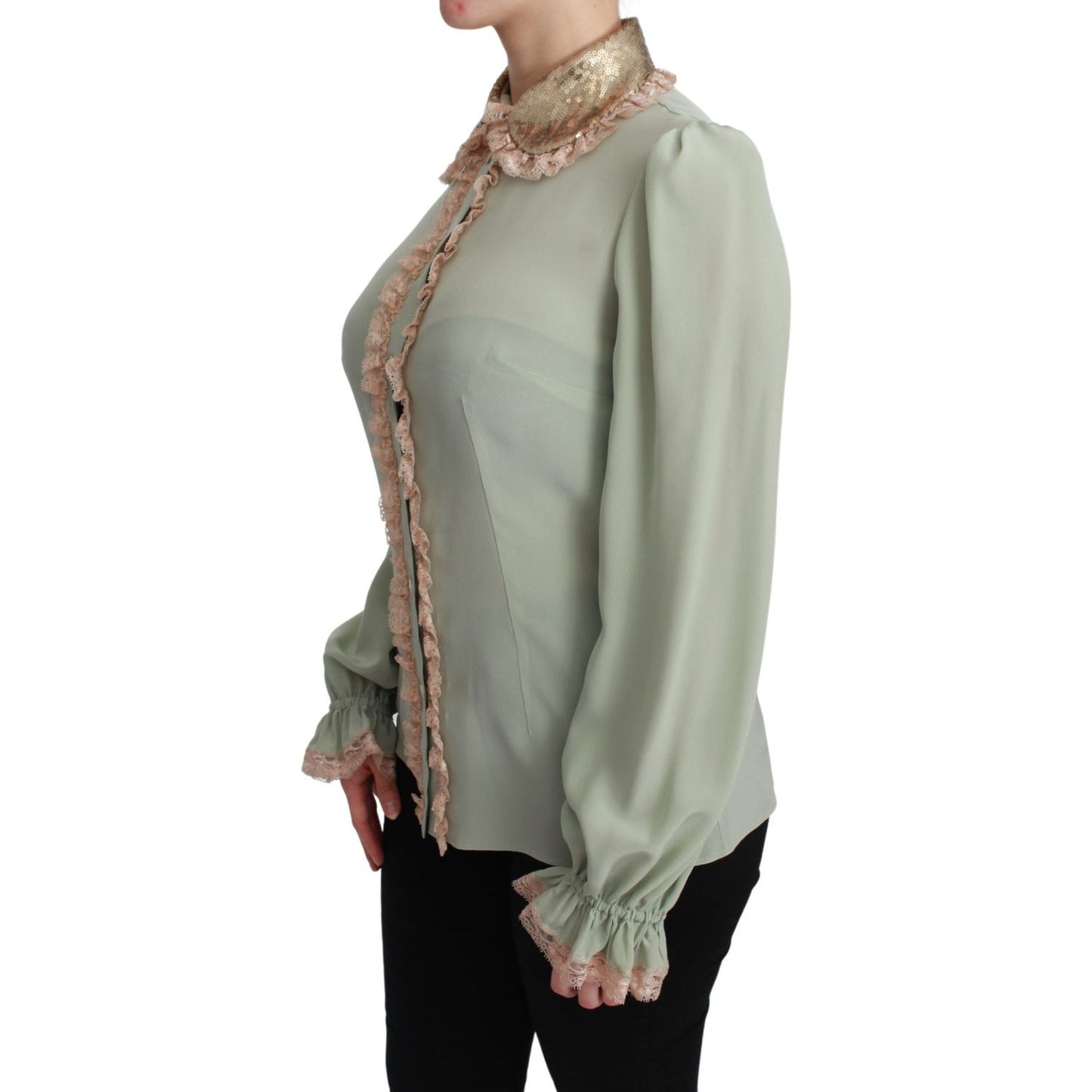 Dolce & Gabbana Elegant Mint Green Silk Blend Sequin Collar Top elegant-mint-green-silk-blend-sequin-collar-top