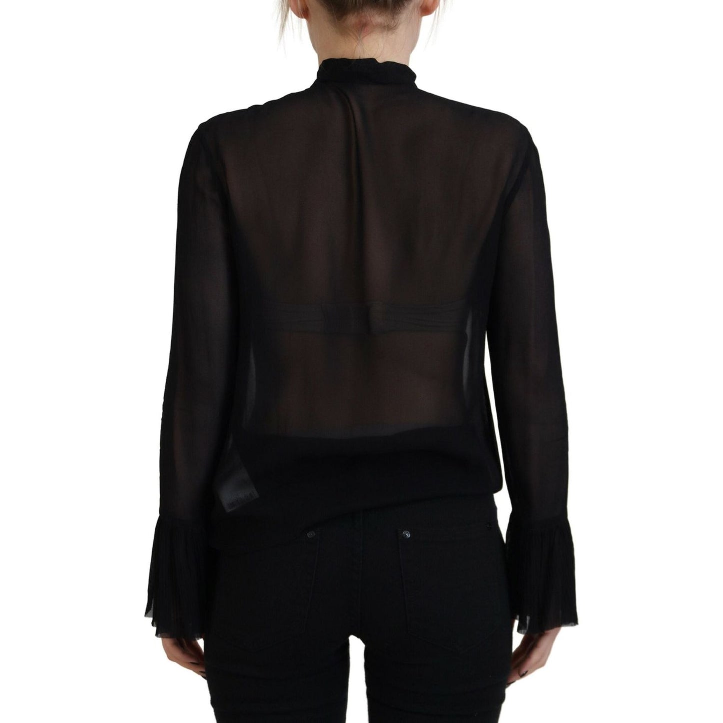 Dsquared² Black Viscose Long Sleeves See Through Blouse Top black-viscose-long-sleeves-see-through-blouse-top