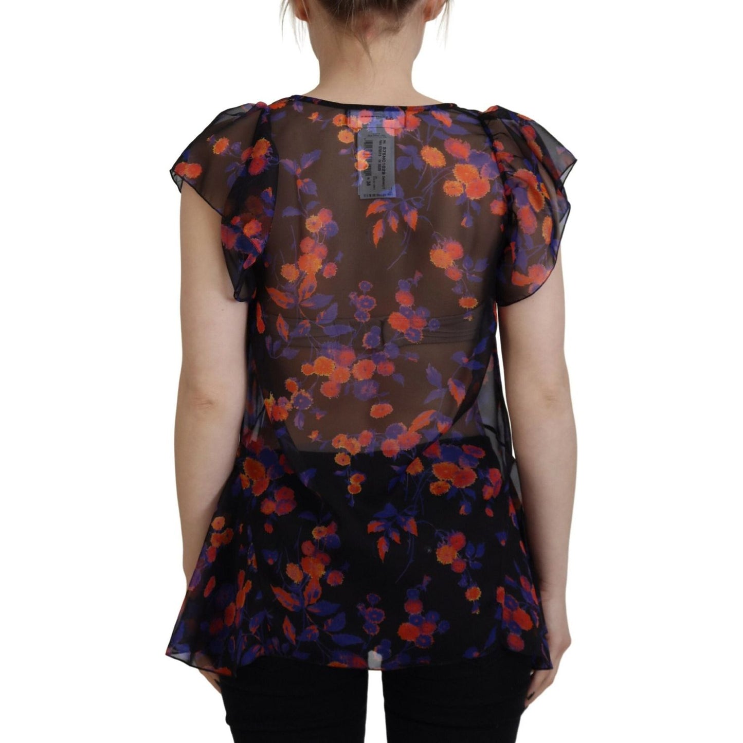 Dsquared² Black Floral Print Short Sleeves V-neck Blouse Top black-floral-print-short-sleeves-v-neck-blouse-top