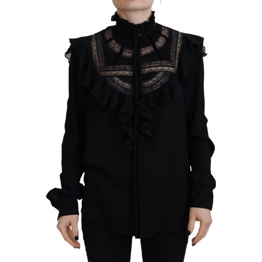Dsquared² Black Lace Trim Turtle Neck Long Sleeves Top black-lace-trim-turtle-neck-long-sleeves-top