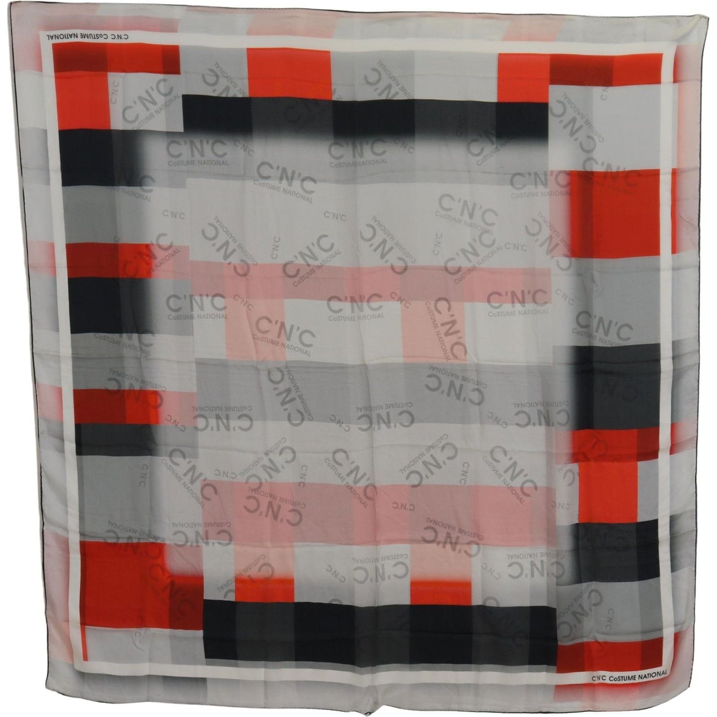 Costume National Elegant Checkered Silk Scarf gray-red-shawl-foulard-wrap-scarf